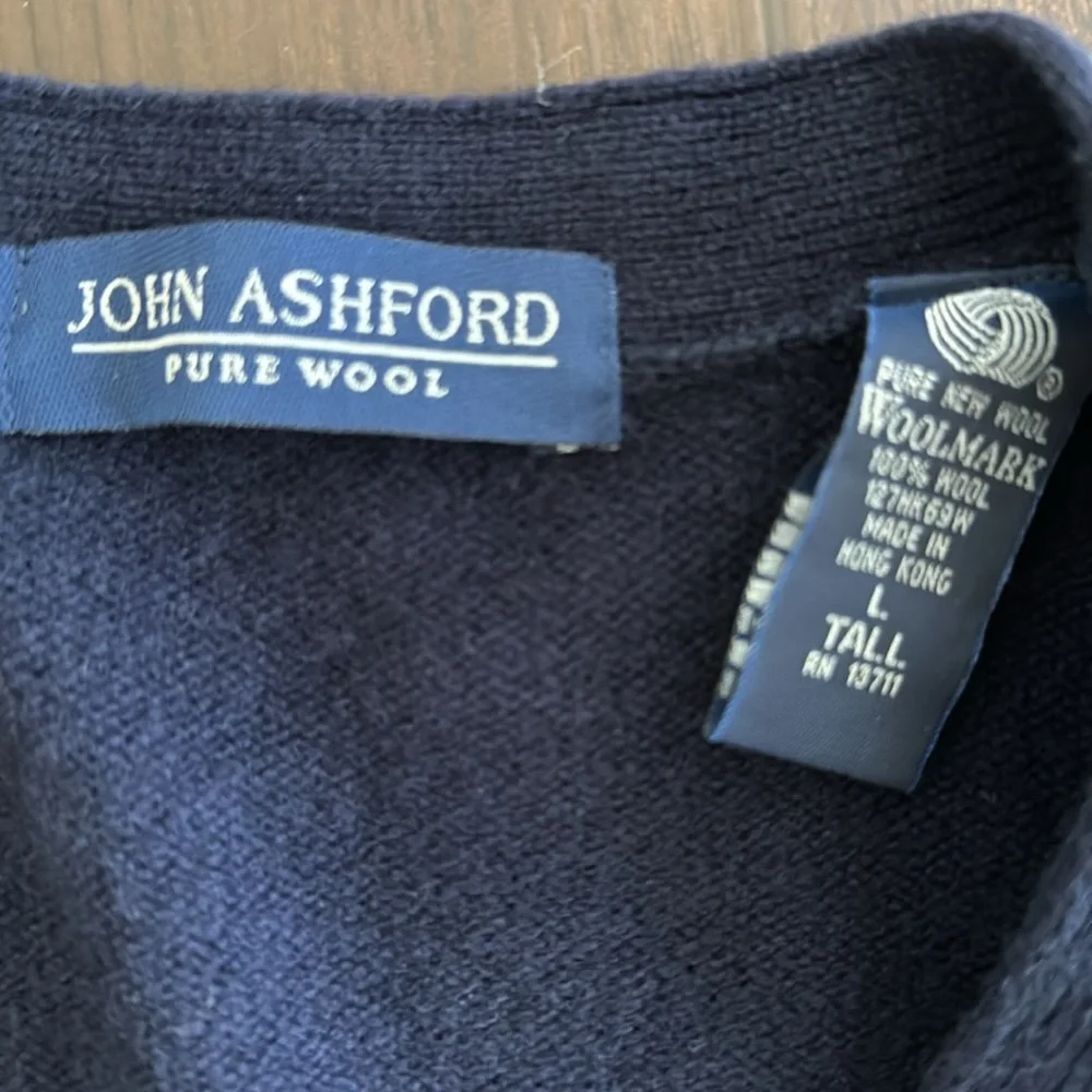 LANDS END MENS WOOL V NECK CARDIGAN BLUE LONG SLEEVE SWEATER POCKETS LARGE